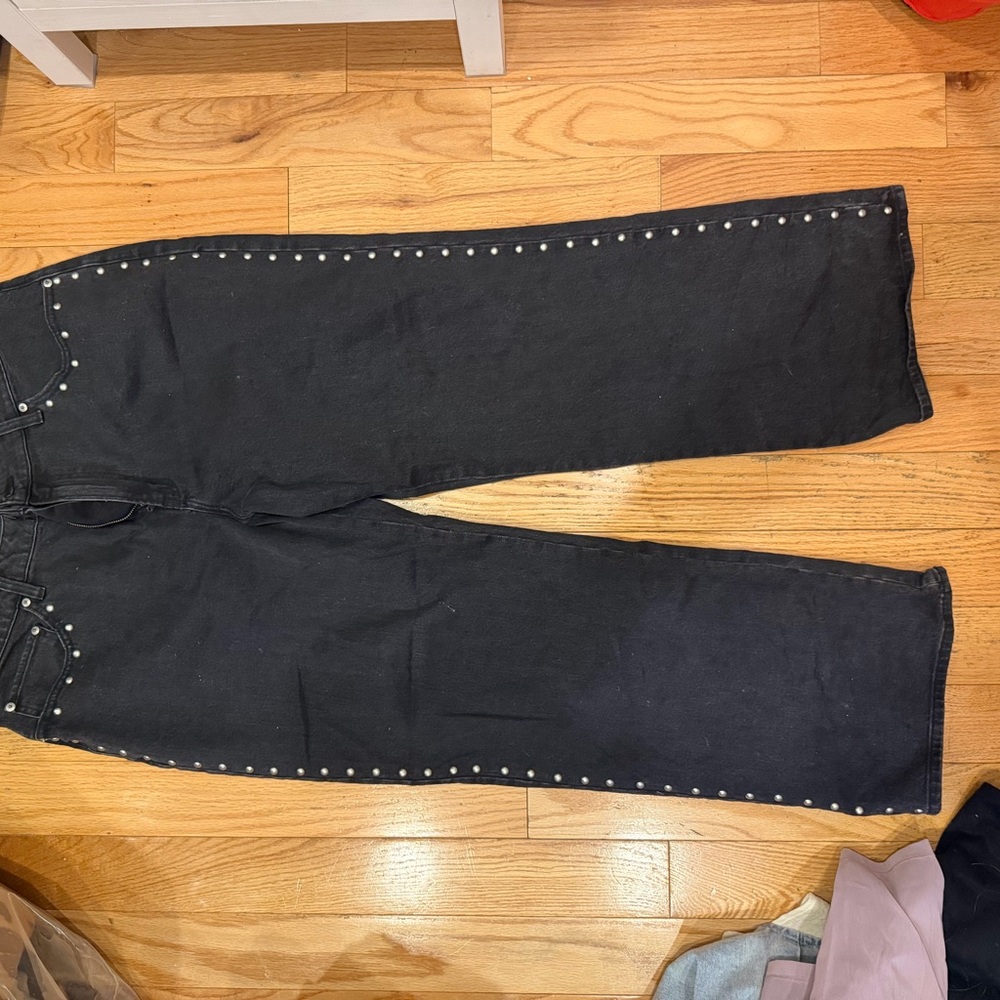 Abercrombie & Fitch Black Flare Jeans with Studded Detail